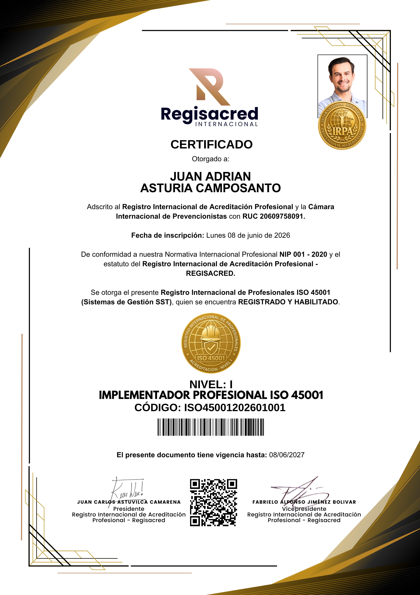 Certificado ISO 45001:2018